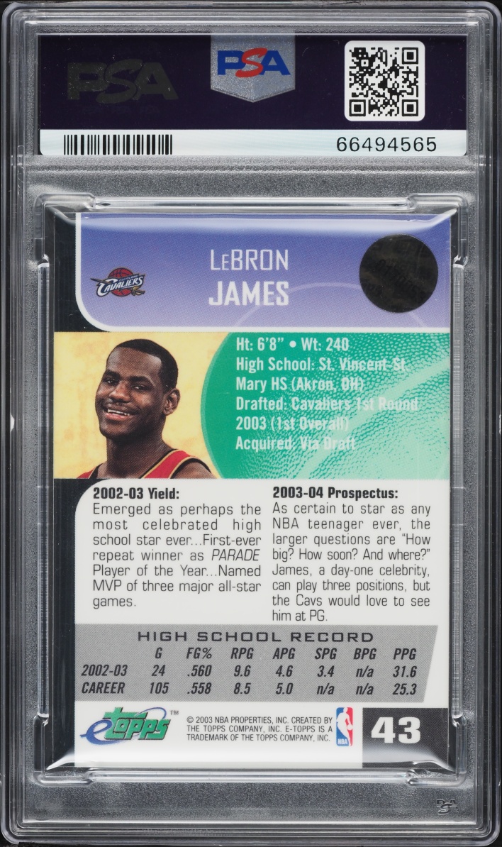 2003 eTopps Basketball LeBron James ROOKIE #43 PSA 9 MINT