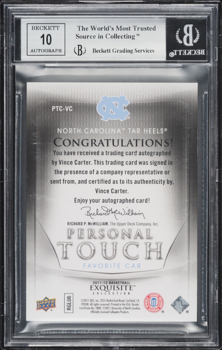2011 Exquisite Collection Personal Touch Car Vince Carter /30 #PTCVC BGS 9 MINT