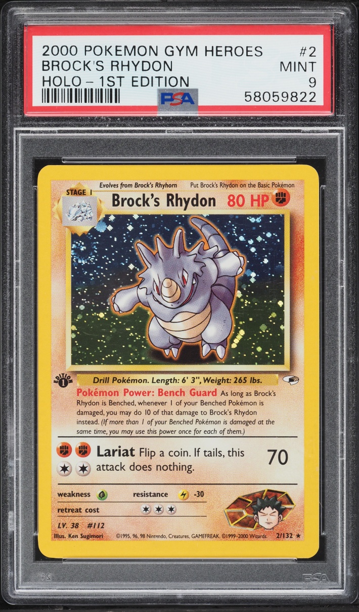 2000 Pokemon Gym Heroes 1st Edition Holo Brock's Rhydon #2 PSA 9 MINT