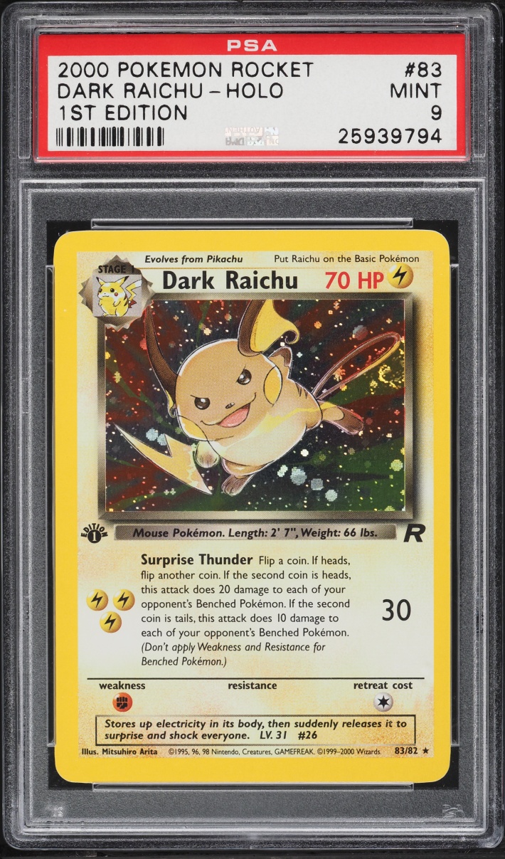 2000 Pokemon Team Rocket 1st Edition Holo Dark Raichu #83 PSA 9 MINT