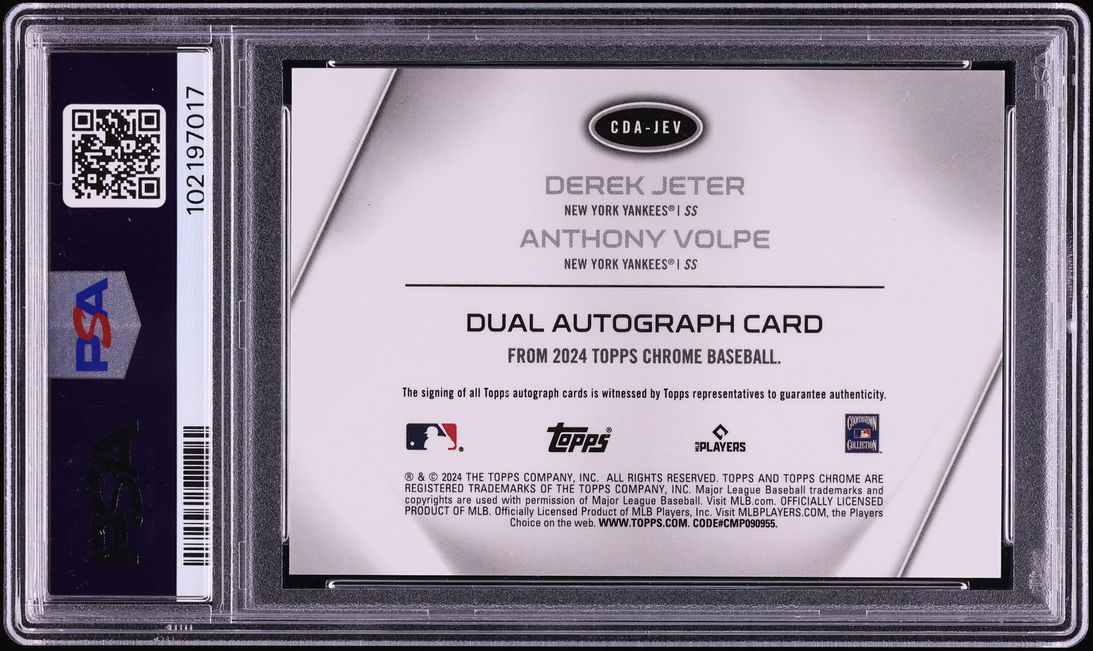 2024 Topps Chrome Update Dual Anthony Volpe Derek Jeter AUTO /10 #CDA-JEV PSA 9 MINT