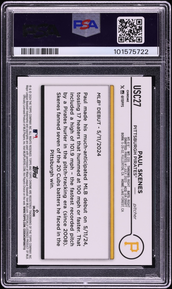 2024 Topps Chrome Update Negative Refractor Paul Skenes ROOKIE #USC27 PSA 10 GEM MINT