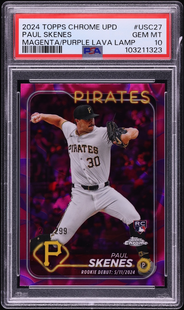 2024 Topps Chrome Update Magenta Purple Lava Lamp Paul Skenes ROOKIE /299 #USC27 PSA 10 GEM