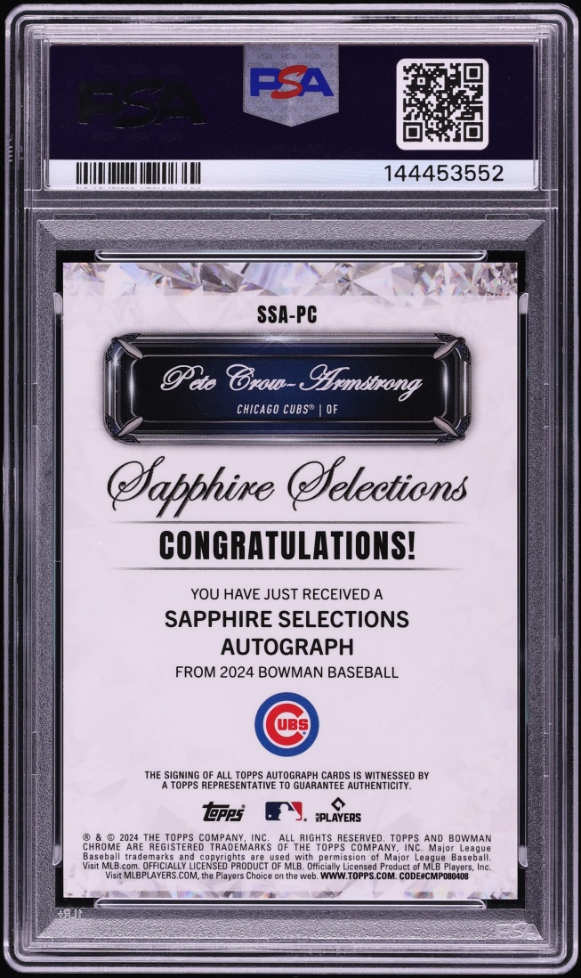 2024 Bowman Sapphire Selections Pete Crow-Armstrong ROOKIE AUTO /50 #SSA-PC PSA 9 MINT