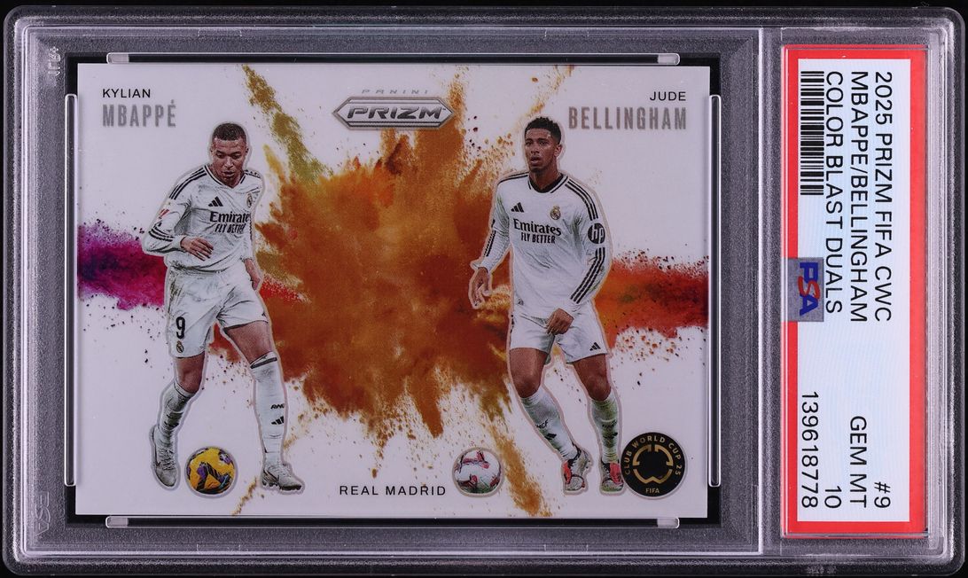 2025 Panini Prizm FIFA Club World Cup Color Blast Duals Mbappe Bellingham #9 PSA 10 GEM MINT