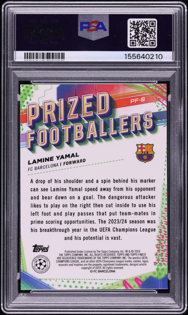 2023 Finest UEFA Club Competitions Prized Footballers Lamine Yamal ROOKIE #PF-8 PSA 10 GEM MINT