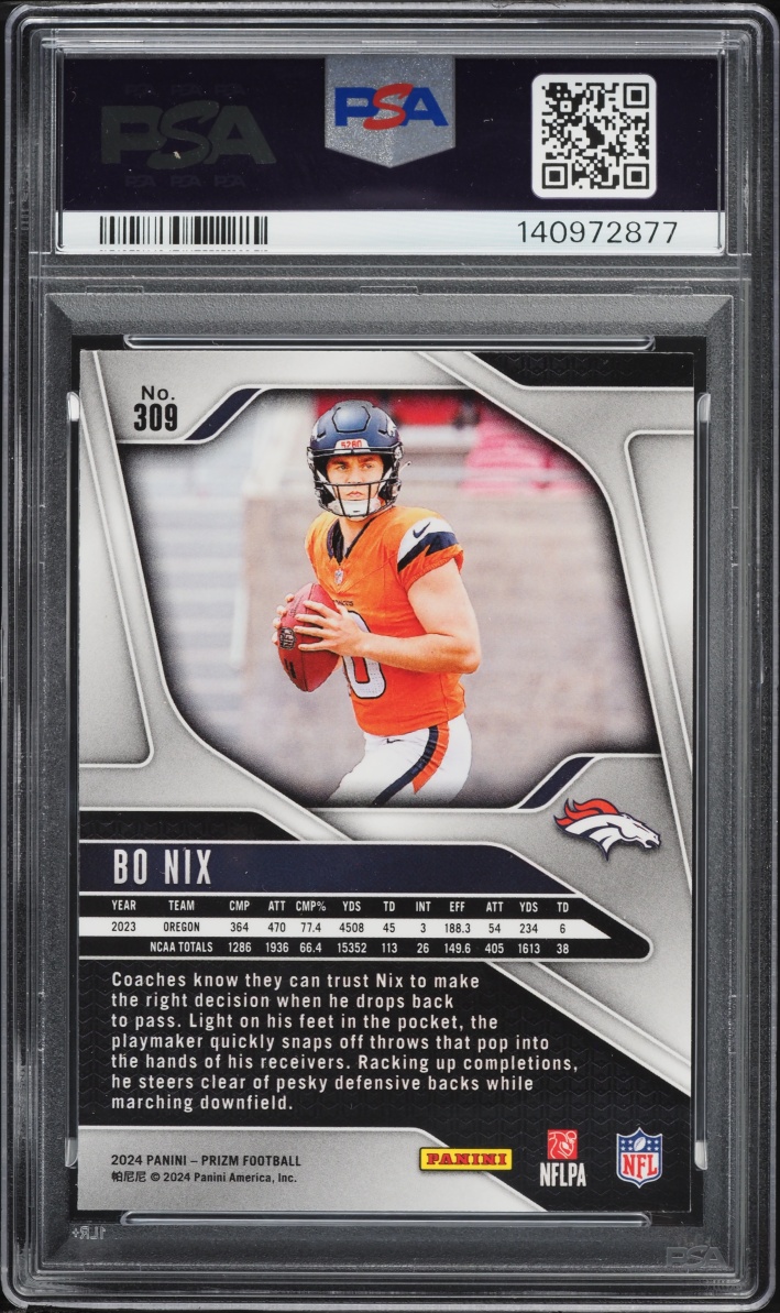 2024 Panini Prizm Bo Nix ROOKIE #309 PSA 9 MINT
