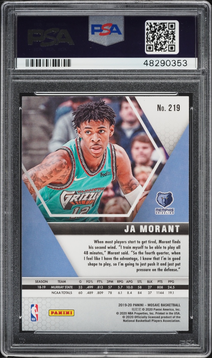 2019 Panini Mosaic Ja Morant ROOKIE #219 PSA 9 MINT