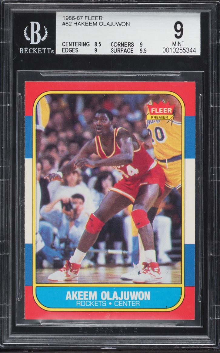 1986 Fleer Basketball Hakeem Olajuwon ROOKIE #82 BGS 9 MINT