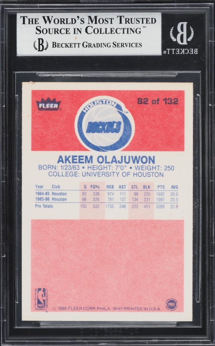 1986 Fleer Basketball Hakeem Olajuwon ROOKIE #82 BGS 9 MINT