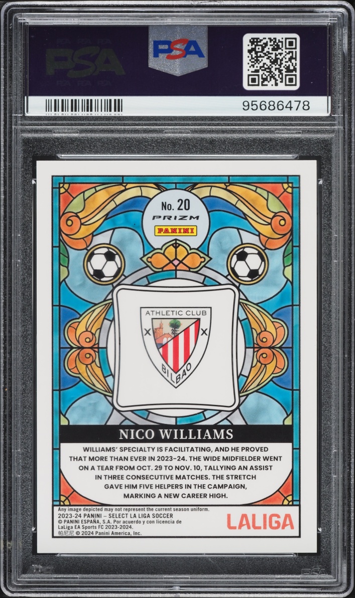 2023 Select La Liga Stained Glass Prizm Nico Williams #20 PSA 10 GEM MINT