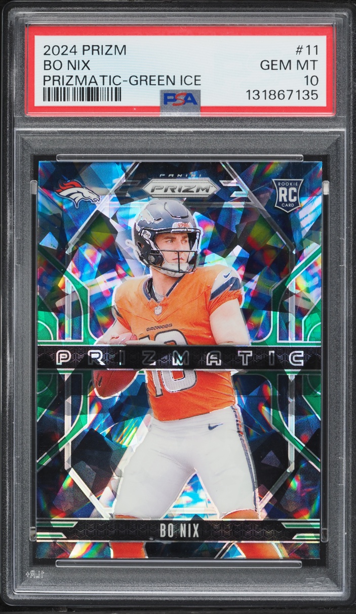 2024 Panini Prizm Prizmatic Green Ice Bo Nix ROOKIE #11 PSA 10 GEM MINT