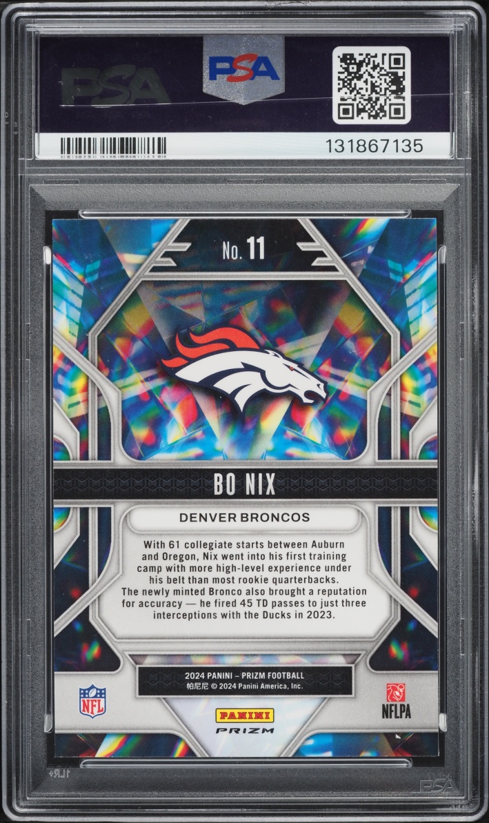 2024 Panini Prizm Prizmatic Green Ice Bo Nix ROOKIE #11 PSA 10 GEM MINT