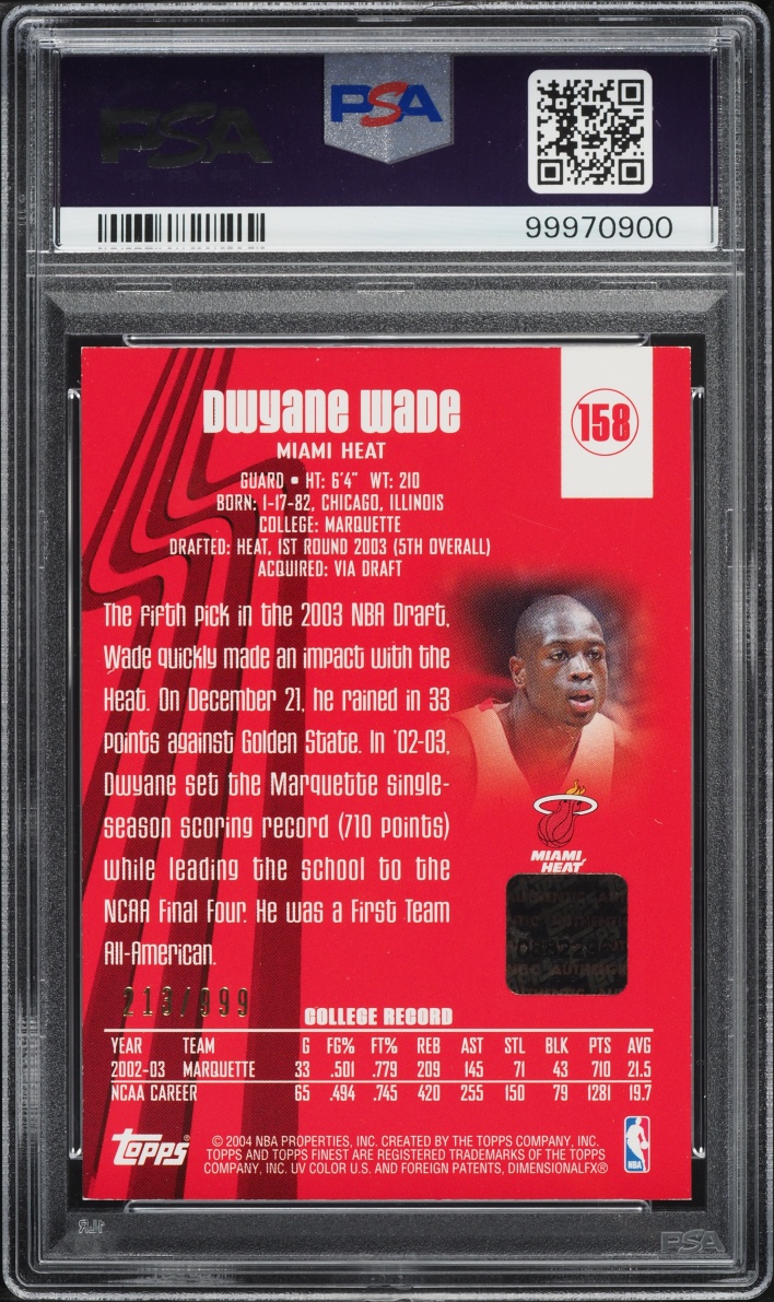 2003 Finest Basketball Dwyane Wade ROOKIE AUTO /999 #158 PSA 7 NRMT
