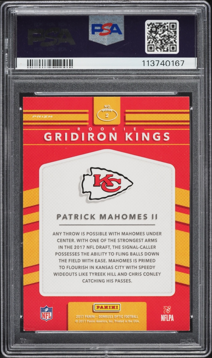 2017 Donruss Optic Gridiron Kings Patrick Mahomes II ROOKIE #2 PSA 8 NM-MT