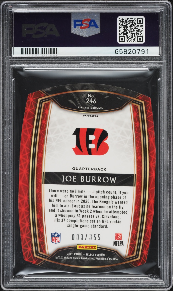 2020 Select Club Level Die-Cut Copper Prizm Joe Burrow ROOKIE /355 #246 PSA 10 GEM MINT