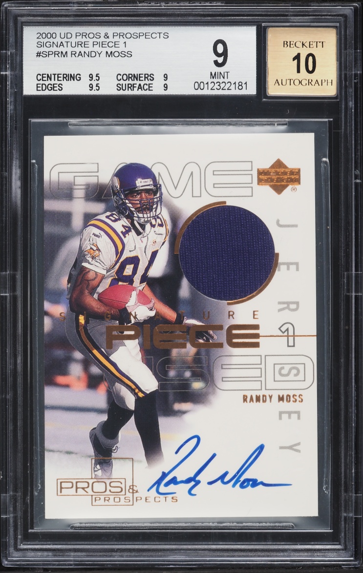 2000 Upper Deck Pros & Prospects Piece 1 Randy Moss PATCH AUTO #SP-RM BGS 9 MINT