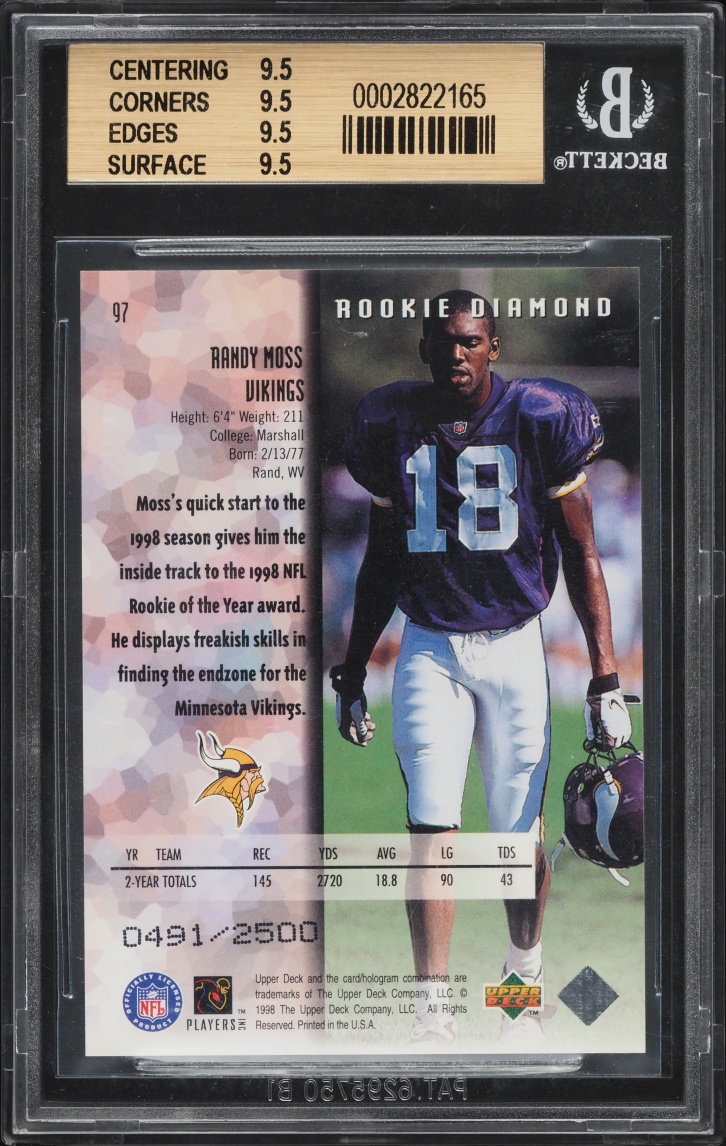 1998 Black Diamond Double Randy Moss ROOKIE /2500 #97 BGS 9.5 GEM MINT