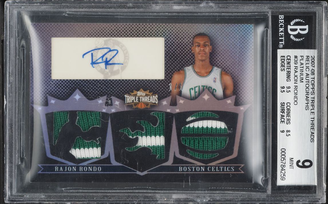 2007 Topps Triple Threads Platinum Rajon Rondo PATCH AUTO 1/1 #39 BGS 9 MINT