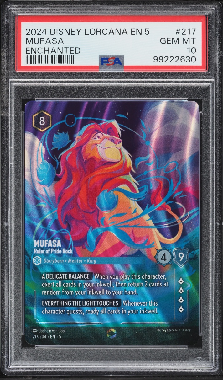 2024 Disney Lorcana Shimmering Skies Enchanted Mufasa Ruler Of Pride Rock #217 PSA 10 GEM MINT