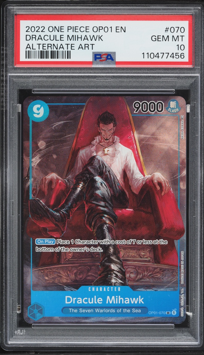 2022 One Piece Romance Dawn SR Alt Art Dracule Mihawk #OP01-070 PSA 10 GEM MINT