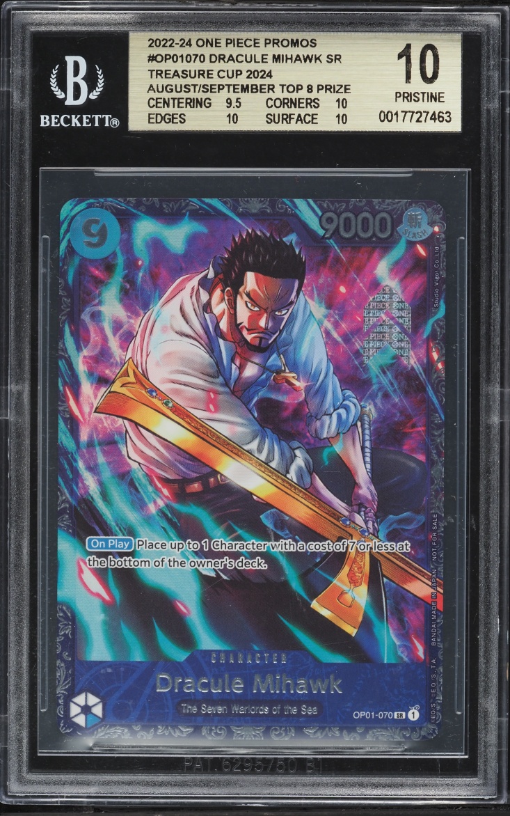 2022 One Piece Promo Treasure Cup '24 Top 8 Prize SR Dracule Mihawk #OP01-070 BGS 10 PRISTINE