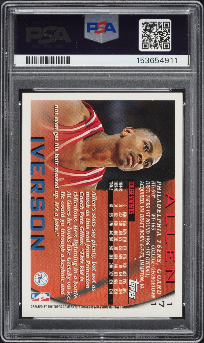 1996 Topps Basketball Allen Iverson ROOKIE #171 PSA 8 NM-MT