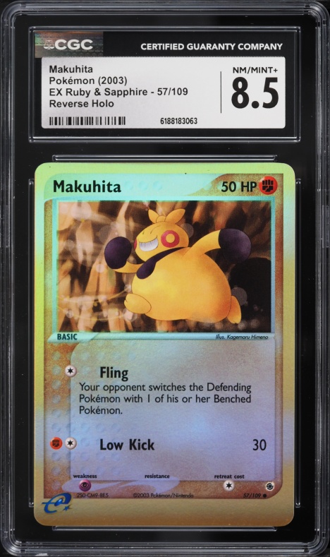 2003 Pokemon EX Ruby & Sapphire Reverse Holo Makuhita #57 CGC 8.5 NM-MT+