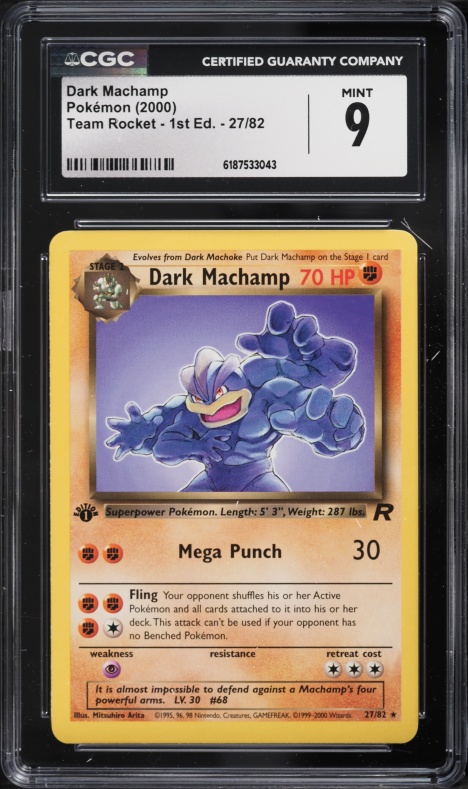 2000 Pokemon Team Rocket 1st Edition Dark Machamp #27 CGC 9 MINT