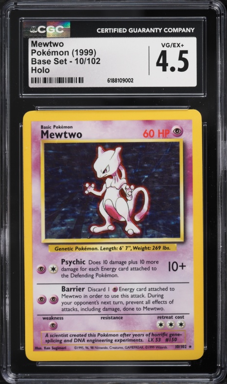 1999 mewtwo pokemon card Holo Crystal Series clear acrylic holder that perfectly accentuates the stunning visual design and character artwork 1999 Base Unlimited Square Cut