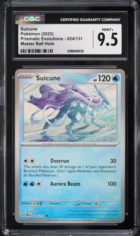 2025 Pokemon Scarlet & Violet Prismatic Evolutions Master Ball Holo Suicune #24 CGC 9.5 MINT+
