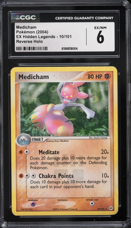 2004 Pokemon EX Hidden Legends Reverse Holo Medicham #10 CGC 6 EXMT