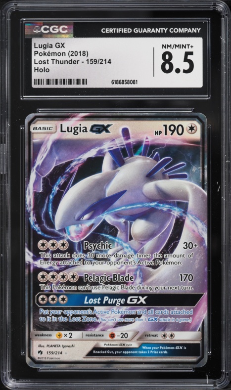 2018 Pokemon Sun & Moon Lost Thunder Holo Lugia GX #159 CGC 8.5 NM-MT+