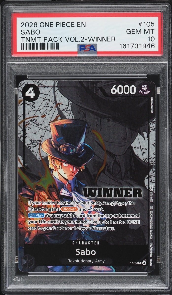 2026 One Piece Promo Tournament Pack Vol. 2 Winner Sabo #P-105 PSA 10 GEM MINT