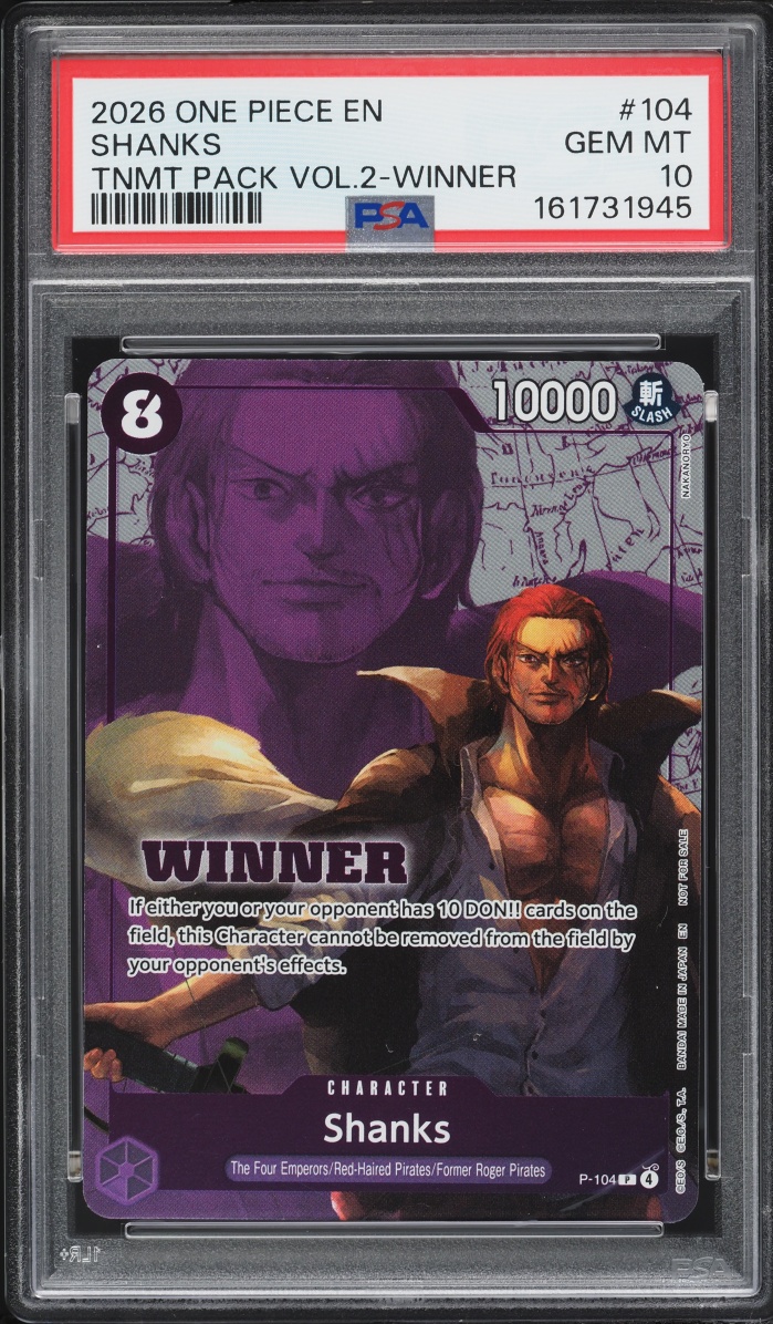 2026 One Piece Promo Tournament Pack Vol. 2 Winner Shanks #P-104 PSA 10 GEM MINT