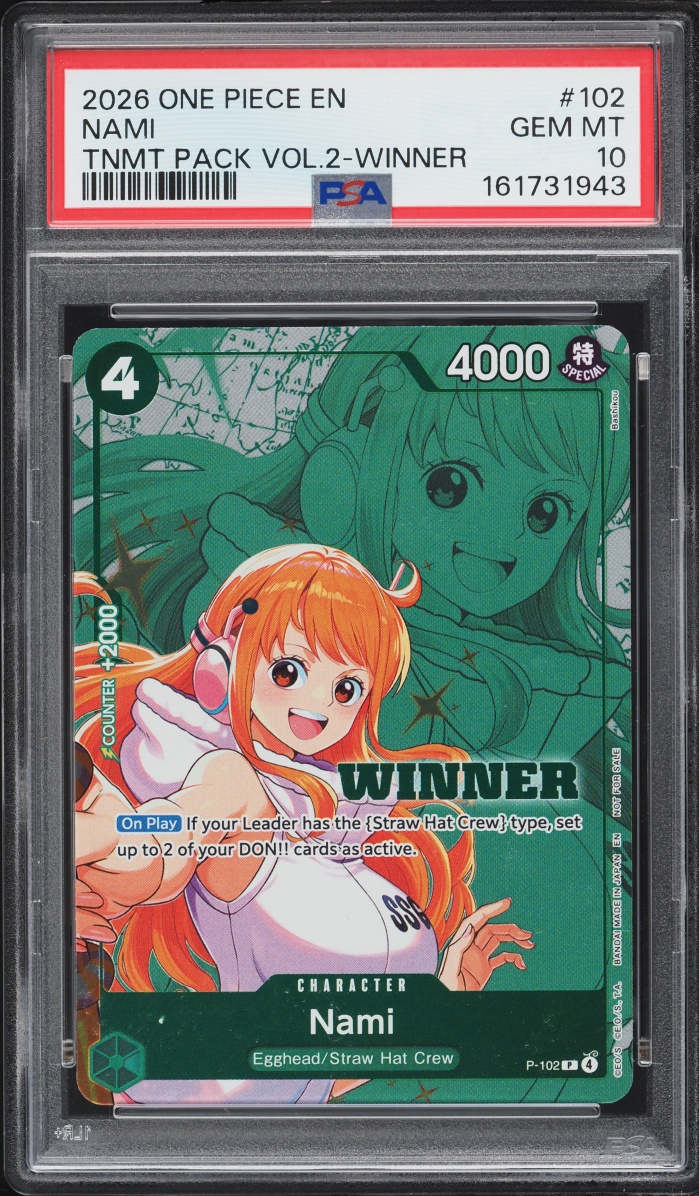 2026 One Piece Promo Tournament Pack Vol. 2 Winner Nami #P-102 PSA 10 GEM MINT