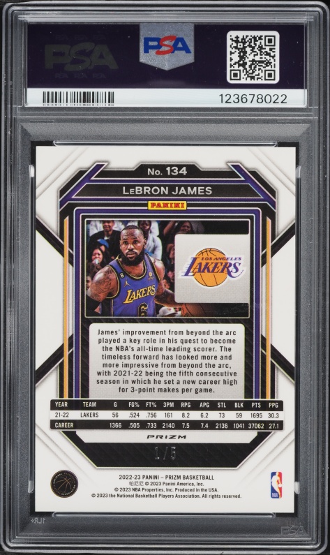 2022 Panini Prizm Neon Green Fast Break LeBron James 1/5 #134 PSA