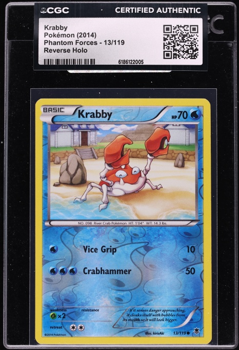 2014 Pokemon XY Phantom Forces Reverse Holo Krabby #13 CGC AUTH