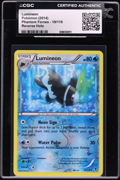 2014 Pokemon XY Phantom Forces Reverse Holo Lumineon #19 CGC AUTH