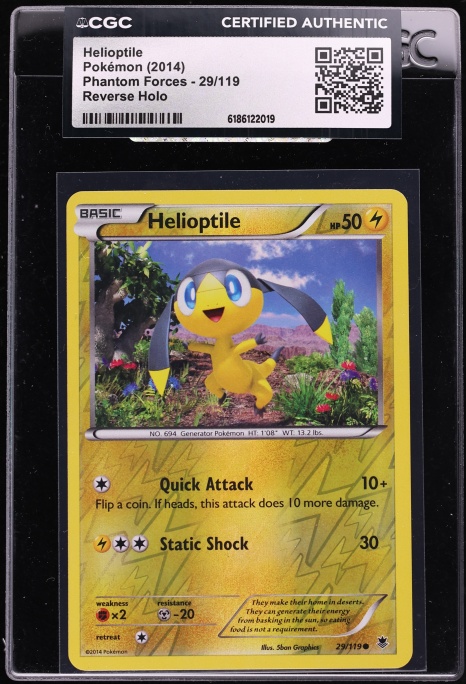 2014 Pokemon XY Phantom Forces Reverse Holo Helioptile #29 CGC AUTH
