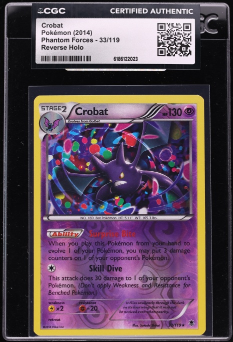 2014 Pokemon XY Phantom Forces Reverse Holo Crobat #33 CGC AUTH