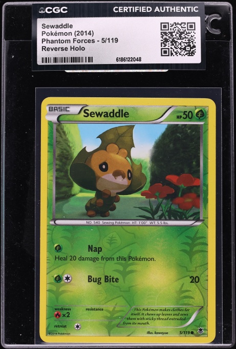 2014 Pokemon XY Phantom Forces Reverse Holo Sewaddle #5 CGC AUTH