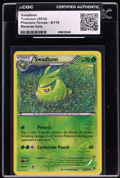 2014 Pokemon XY Phantom Forces Reverse Holo Swadloon #6 CGC AUTH