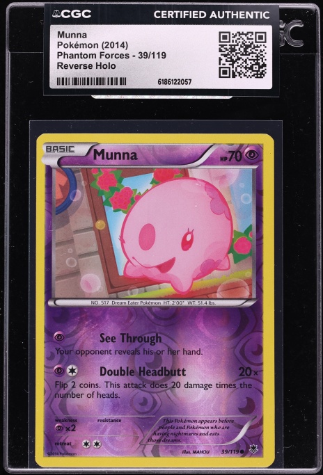 2014 Pokemon XY Phantom Forces Reverse Holo Munna #39 CGC AUTH