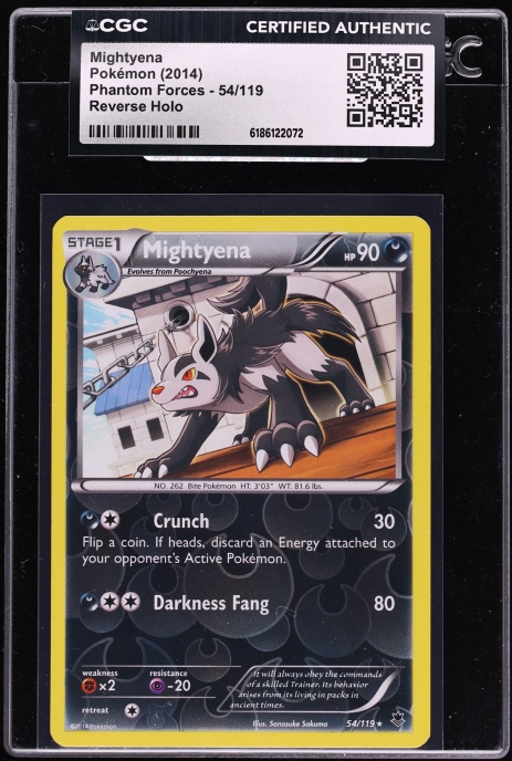 2014 Pokemon XY Phantom Forces Reverse Holo Mightyena #54 CGC AUTH