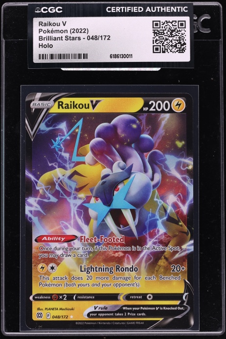 2022 Pokemon Sword & Shield Brilliant Stars Holo Raikou V #48 CGC AUTH