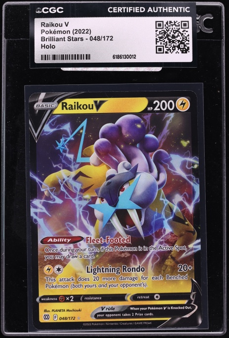2022 Pokemon Sword & Shield Brilliant Stars Holo Raikou V #48 CGC AUTH