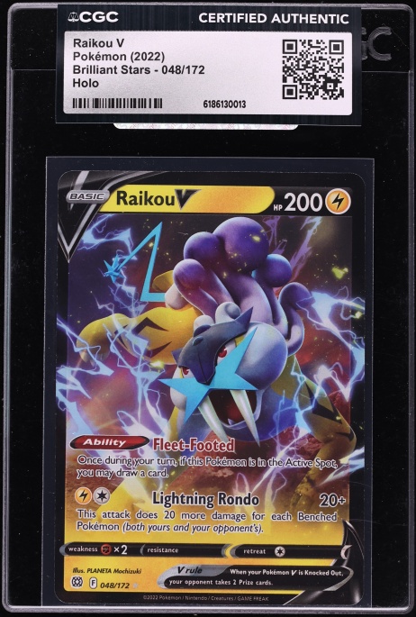 2022 Pokemon Sword & Shield Brilliant Stars Holo Raikou V #48 CGC AUTH