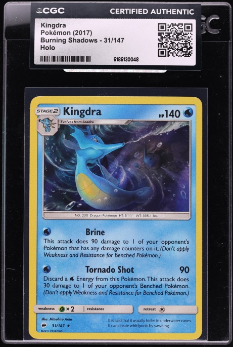 2017 Pokemon Sun & Moon Burning Shadows Holo Kingdra #31 CGC AUTH
