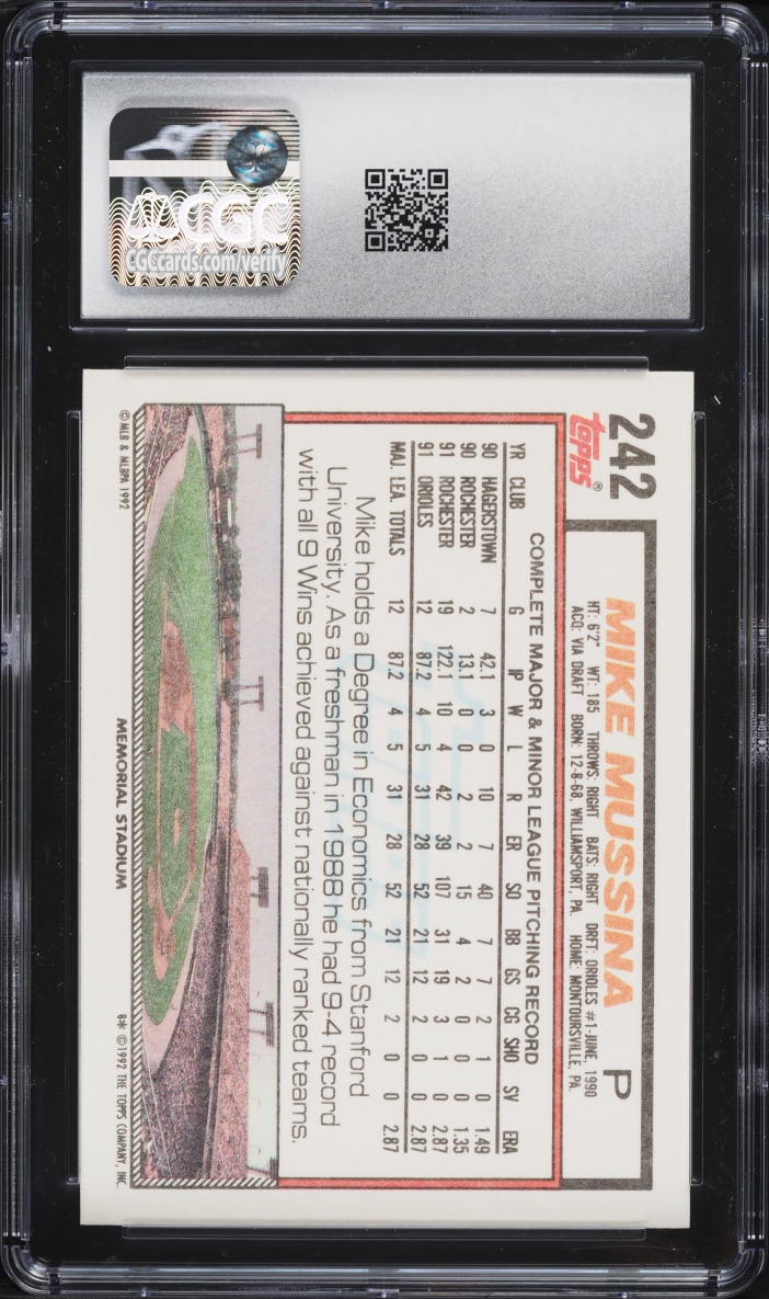1992 Topps Mike Mussina #242 CGC 10 GEM MINT